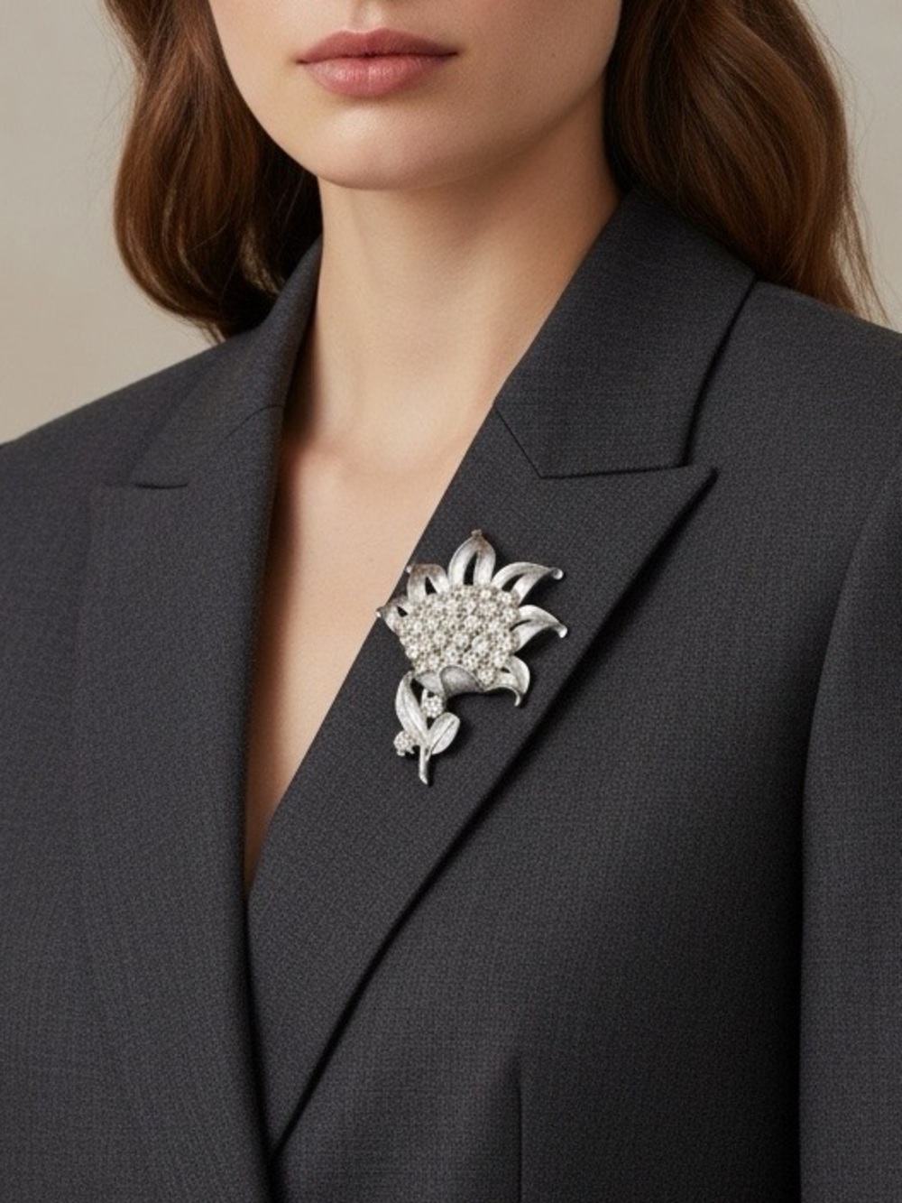 Vintage Coro Pegasus Floral Rhinestone Brooch